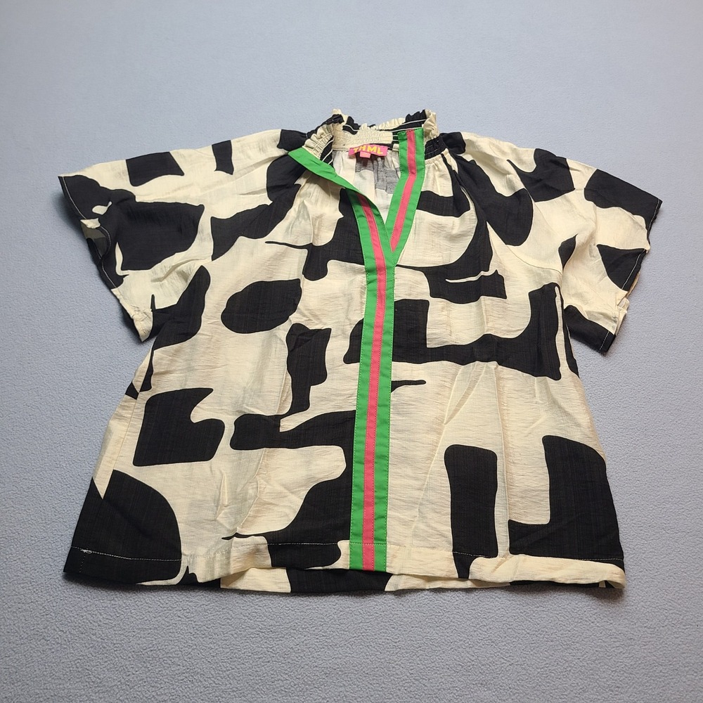 THML Blouse Women XS Black Cream Excellent Abstract Print V-Neck